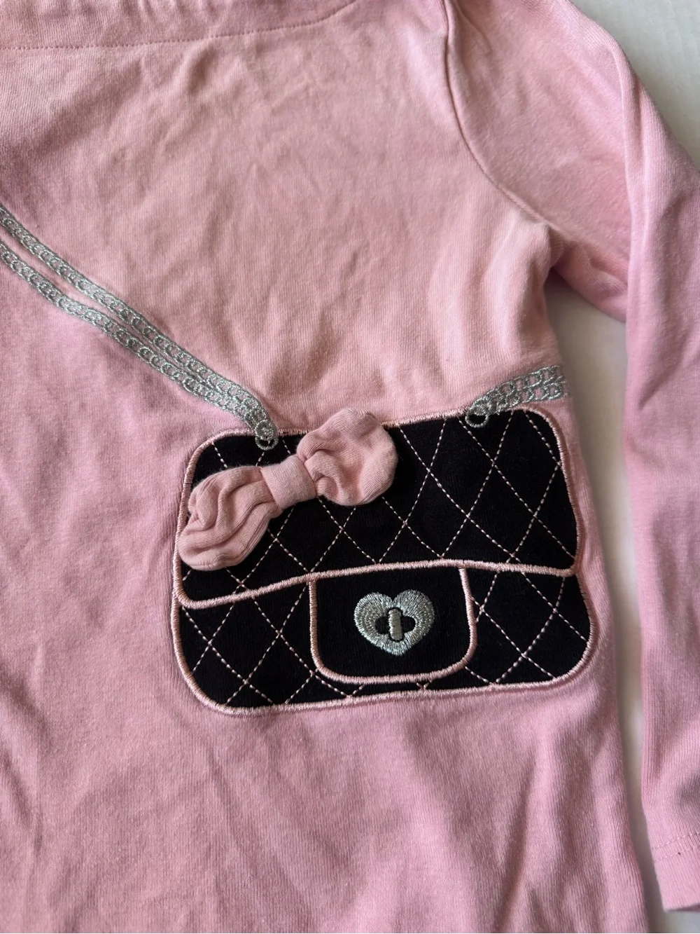 Gymboree Pink Long Sleeve Top with Purse Appliqué